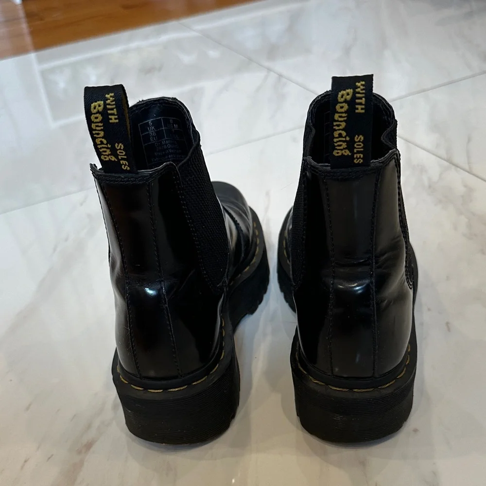 Dr. Martens Black Platform Chelsea Boots with Yellow Stitching - Picture 3 of 6
